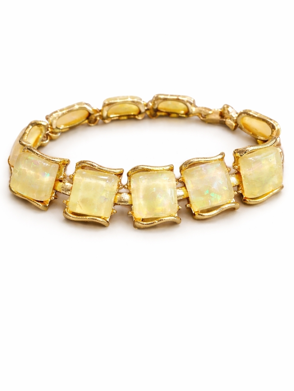 Vintage Coro Gold Tone Bracelet Yellow Lucite Link Signed 6.5–7”